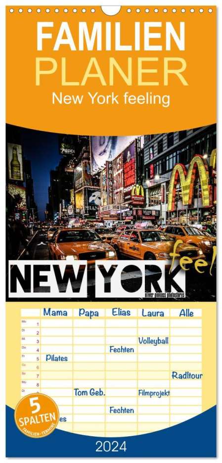 Oliver Pinkoss Photostorys: Familienplaner 2024 - New York feeling mit 5 Spalten (Wandkalender, 21 x 45 cm) CALVENDO, Kalender