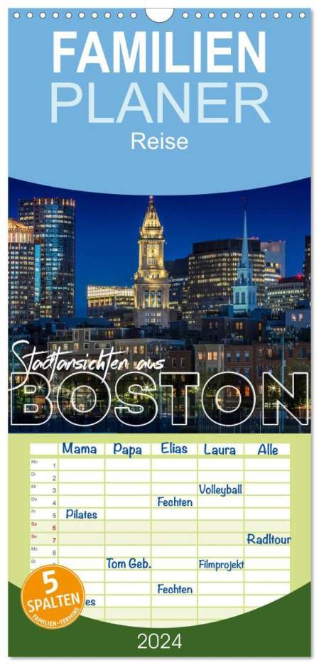 Melanie Viola: Familienplaner 2024 - Stadtansichten aus Boston mit 5 Spalten (Wandkalender, 21 x 45 cm) CALVENDO, Kalender