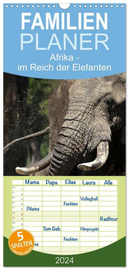 Michael Herzog: Familienplaner 2024 - Afrika - im Reich der Elefanten mit 5 Spalten (Wandkalender, 21 x 45 cm) CALVENDO, Kalender