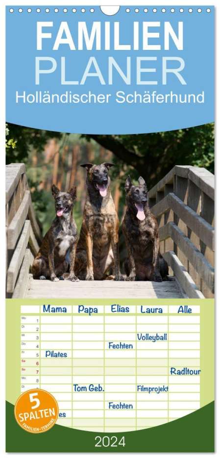 Fotodesign Verena Scholze: Familienplaner 2024 - Holländischer Schäferhund mit 5 Spalten (Wandkalender, 21 x 45 cm) CALVENDO, Kalender