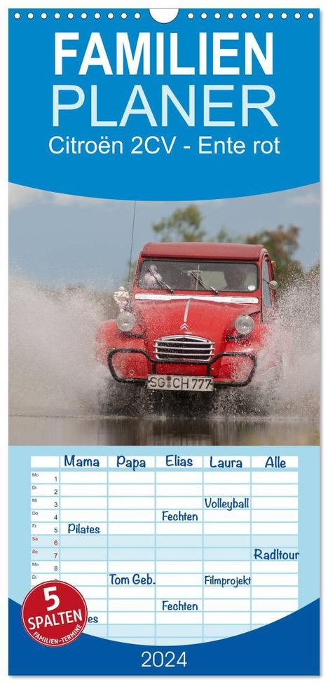 Meike Bölts: Familienplaner 2024 - Citroën 2CV - Ente rot mit 5 Spalten (Wandkalender, 21 x 45 cm) CALVENDO, Kalender