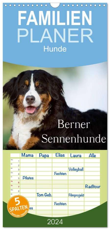 Nicole Noack: Familienplaner 2024 - Berner Sennenhunde mit 5 Spalten (Wandkalender, 21 x 45 cm) CALVENDO, Kalender