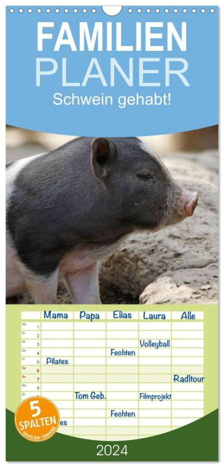 Antje Lindert-Rottke: Familienplaner 2024 - Schwein gehabt! mit 5 Spalten (Wandkalender, 21 x 45 cm) CALVENDO, Kalender