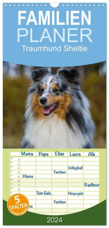 Sigrid Starick: Familienplaner 2024 - Traumhund Sheltie mit 5 Spalten (Wandkalender, 21 x 45 cm) CALVENDO, Kalender