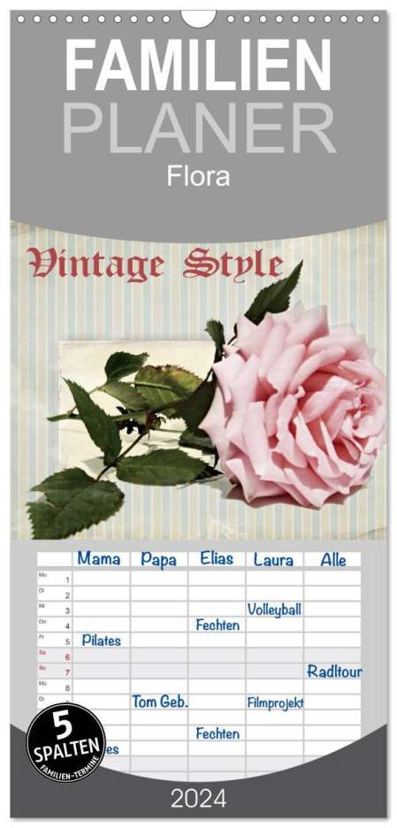 Heike Hultsch: Familienplaner 2024 - Vintage Style mit 5 Spalten (Wandkalender, 21 x 45 cm) CALVENDO, Kalender
