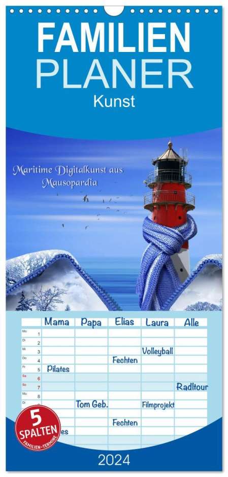 Monika Jüngling: Familienplaner 2024 - Maritime Digitalkunst aus Mausopardia mit 5 Spalten (Wandkalender, 21 x 45 cm) CALVENDO, Kalender