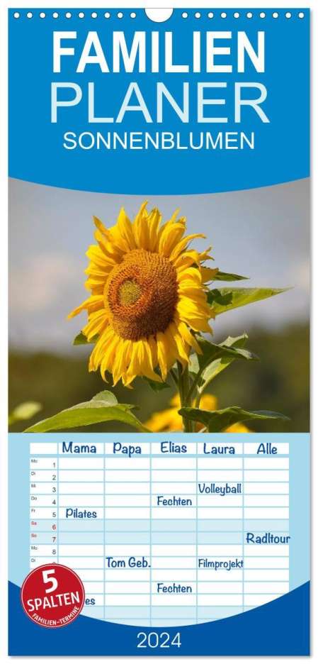 Bildagentur Geduldig: Familienplaner 2024 - Sonnenblumen 2024 mit 5 Spalten (Wandkalender, 21 x 45 cm) CALVENDO, Kalender