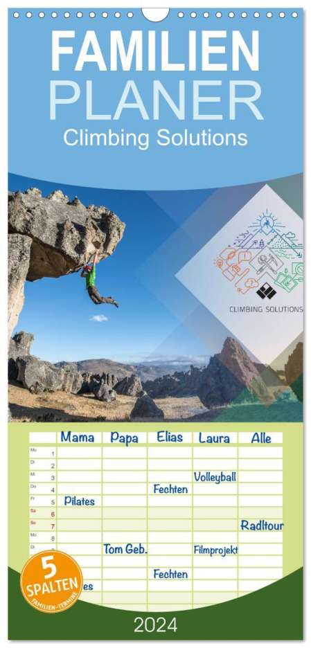 Stefan Brunner: Familienplaner 2024 - Climbing Solutions - Bergsport weltweit mit 5 Spalten (Wandkalender, 21 x 45 cm) CALVENDO, Kalender