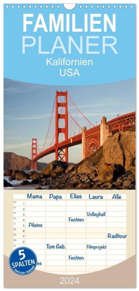 Peter Schickert: Familienplaner 2024 - Kalifornien USA mit 5 Spalten (Wandkalender, 21 x 45 cm) CALVENDO, Kalender