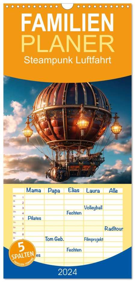 Sabine Löwer: Familienplaner 2024 - Steampunk Luftfahrt mit 5 Spalten (Wandkalender, 21 x 45 cm) CALVENDO, Kalender