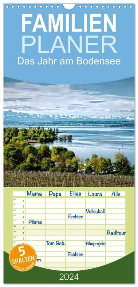 Christof Vieweg: Familienplaner 2024 - Das Jahr am Bodensee mit 5 Spalten (Wandkalender, 21 x 45 cm) CALVENDO, Kalender
