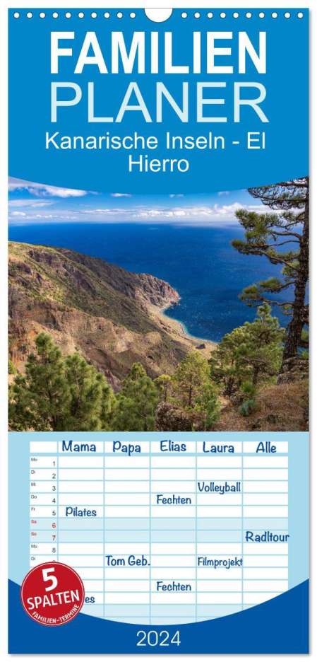 Peter Schickert: Familienplaner 2024 - Kanarische Inseln - El Hierro mit 5 Spalten (Wandkalender, 21 x 45 cm) CALVENDO, Kalender