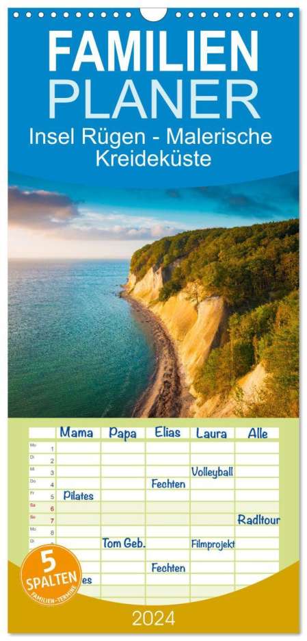 Martin Wasilewski: Familienplaner 2024 - Insel Rügen - Malerische Kreideküste mit 5 Spalten (Wandkalender, 21 x 45 cm) CALVENDO, Kalender