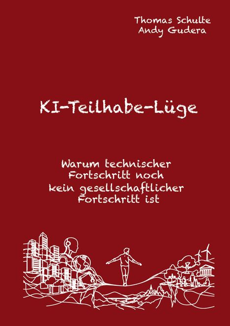 Oben stehen die Namen Thomas Schulte und Andy Gudera. Titel: KI-Teilhabe-Lüge. Darunter Text über KI-Strategie. Unten Skizzen.