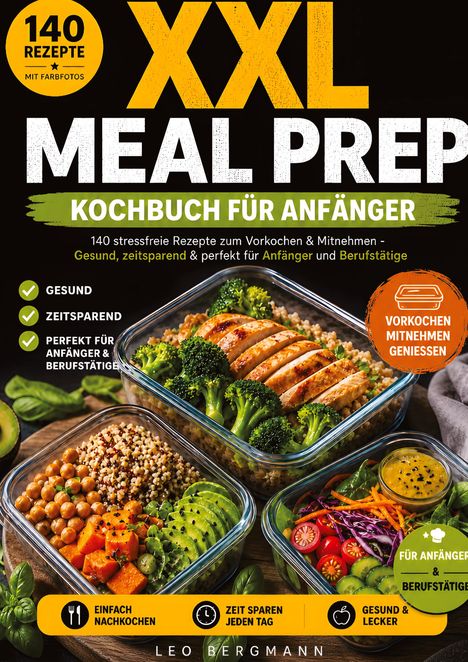 "XXL Meal Prep: Kochbuch für Anfänger. 140 stressfreie Rezepte. Gesund, zeitsparend. Leo Bergmann. Gesunde Gerichte in Boxen."