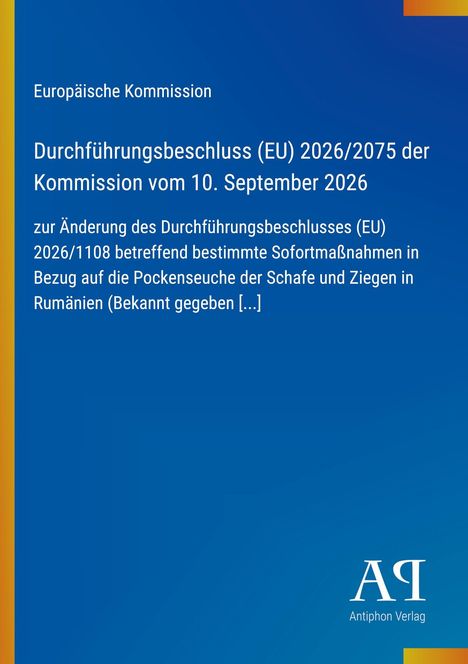 Europäische Kommission. Beschluss zur Pocken­seuche in Rumänien. Blaues Cover mit gelbem Rand und Verlagslogo.