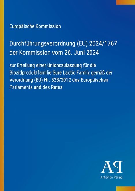 Titel: Durchführungsverordnung (EU) 2024/1767 der Kommission vom 26. Juni 2024. Blauer Hintergrund, gelber Streifen links. Logo unten rechts.