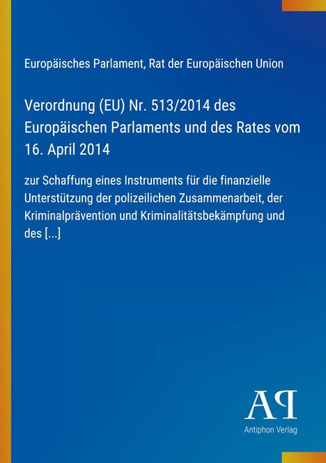 „Verordnung (EU) Nr. 513/2014“ auf blauem Hintergrund, gelber Rand links, kleines Logo unten rechts.