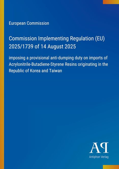 Text über eine EU-Verordnung zu Antidumpingzöllen auf Importe aus Korea und Taiwan. Blaues Design mit Logo unten.