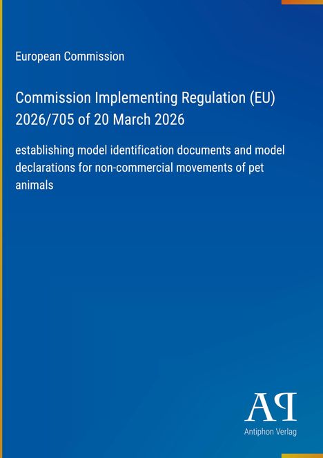 Text über EU-Verordnung zur nicht-kommerziellen Bewegung von Haustieren. Blaues Design mit Verlag-Logo unten.