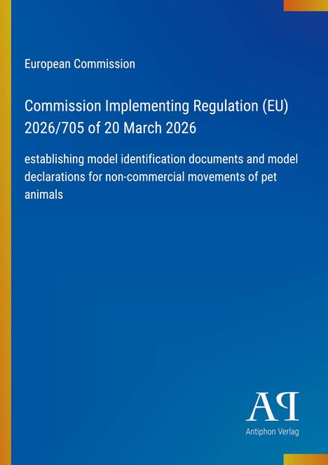 Blauer Hintergrund, oben Überschrift der Europäischen Kommission über ein EU-Dokument für Haustierbewegungen. Logo unten.