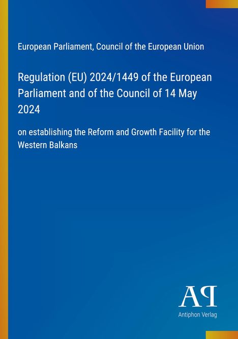Text: Regulation (EU) 2024/1449, European Parliament. Design: Blau mit gelbem Streifen links, Logo unten rechts.
