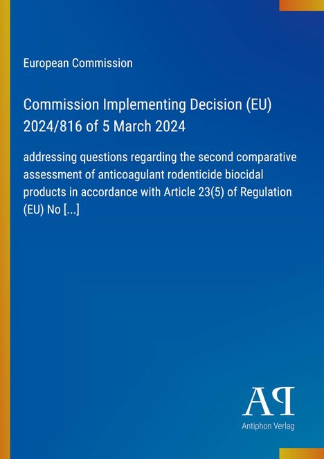 "European Commission; Commission Implementing Decision (EU) 2024/816 of 5 March 2024 [...]" Auf blauem Hintergrund mit gelbem Rand.