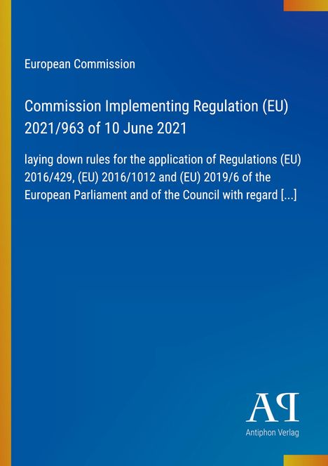 Text zur europäischen Kommission und Verordnung. Blauer Hintergrund mit Farbverlauf und einem Verlagslogo unten rechts.