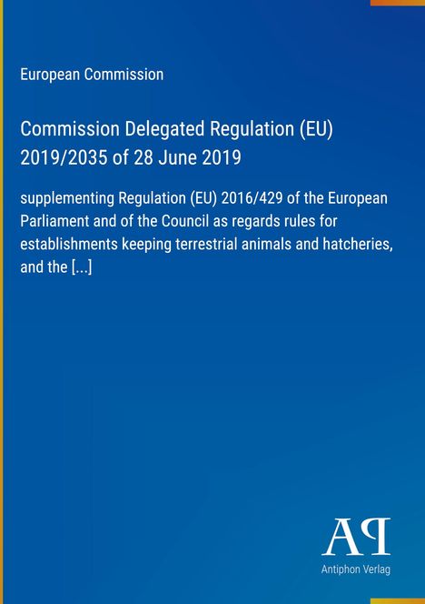 Titel: "Commission Delegated Regulation (EU) 2019/2035 of 28 June 2019" auf blauem Hintergrund.