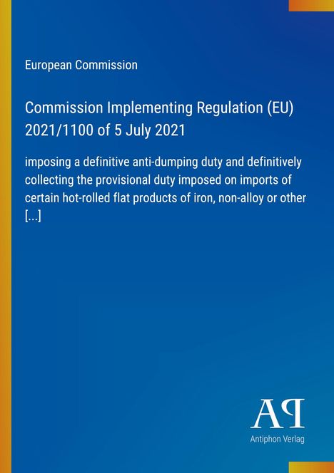 Text: "Commission Implementing Regulation (EU) 2021/1100 of 5 July 2021" auf blauem Hintergrund mit gelbem Rand.
