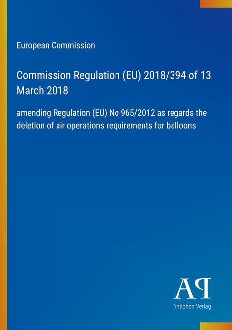 Texte auf blauem Hintergrund: EU-Verordnung über Ballonluftfahrt. Unten rechts: Logo und Name Antiphon Verlag.