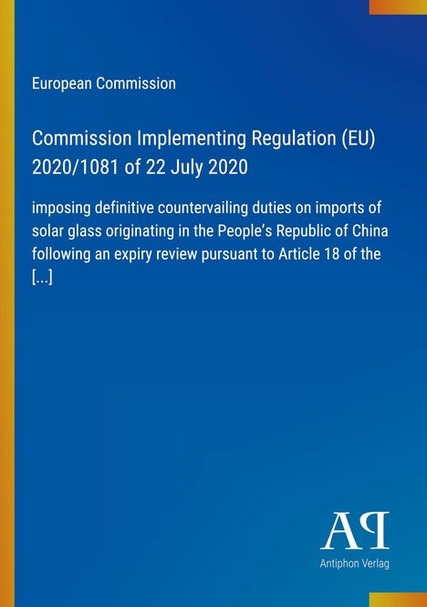 Titel: Commission Implementing Regulation (EU) 2020/1081. Blaues Cover mit gelbem Rand.