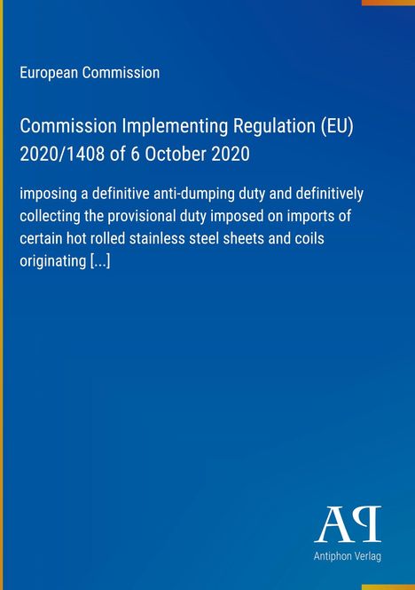 Titel: "Commission Implementing Regulation (EU) 2020/1408". Blaues Design mit weißem Text; Logo unten rechts.