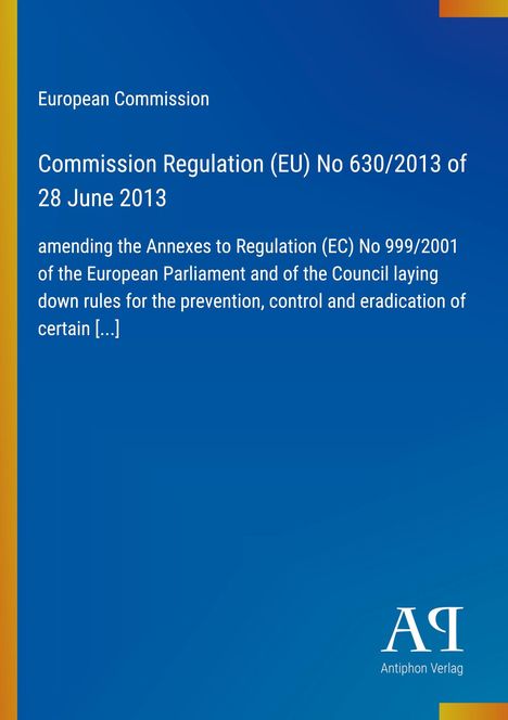 Der Text beschreibt eine EU-Verordnung zur Änderung von Anhängen, farblich dominierte blaue Fläche mit einem Logo.