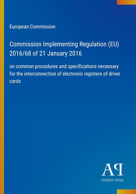 Titel: EU-Verordnung über Verfahren für elektronische Fahrerkartenregister. Blaues Cover, Verlag-Logo unten rechts.