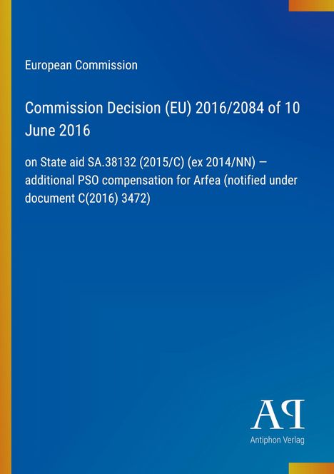 Titel: "Commission Decision (EU) 2016/2084 of 10 June 2016". Blaues Cover, kleines Logo unten rechts.