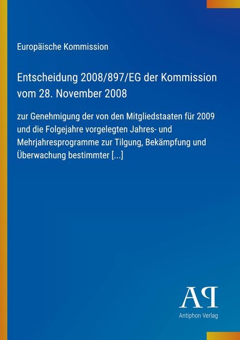 Text: Entscheidung 2008/897/EG der Kommission. Blau mit gelbem Streifen links und Logo unten rechts.