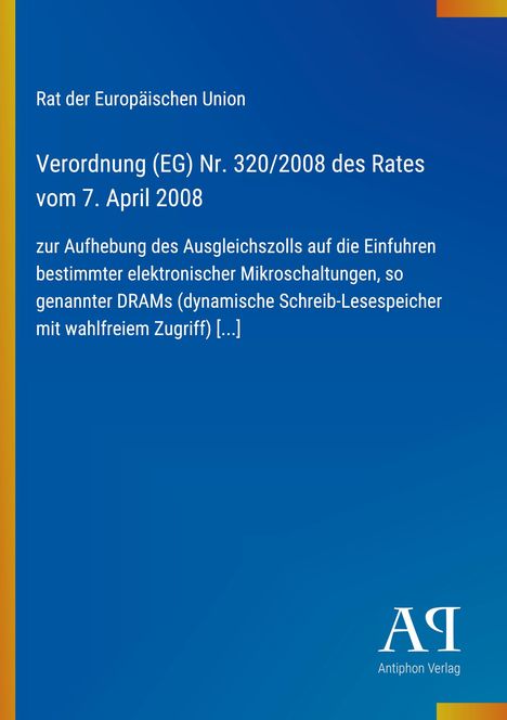 Text über EU-Verordnung zur Aufhebung eines Ausgleichszolls. Blauer Hintergrund mit farbigem Streifen, Logo unten rechts.