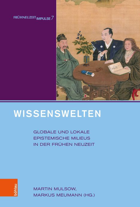 Text: "WISSENSWELTEN. Globale und lokale epistemische Milieus in der frühen Neuzeit. Martin Mulsow, Markus Meumann (Hg.)" Rechts eine historische Illustration.