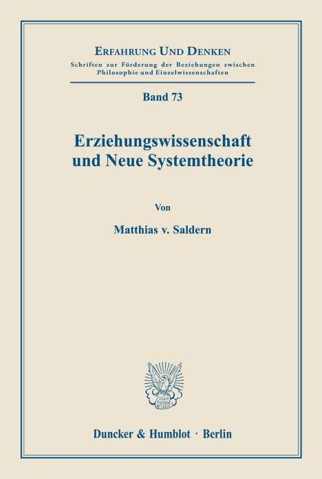 Matthias Von Saldern: Erziehungswissenschaft und Neue Systemtheorie., Buch