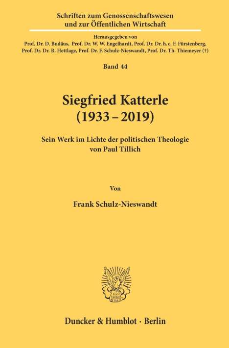 Frank Schulz-Nieswandt: Siegfried Katterle (1933-2019), Buch