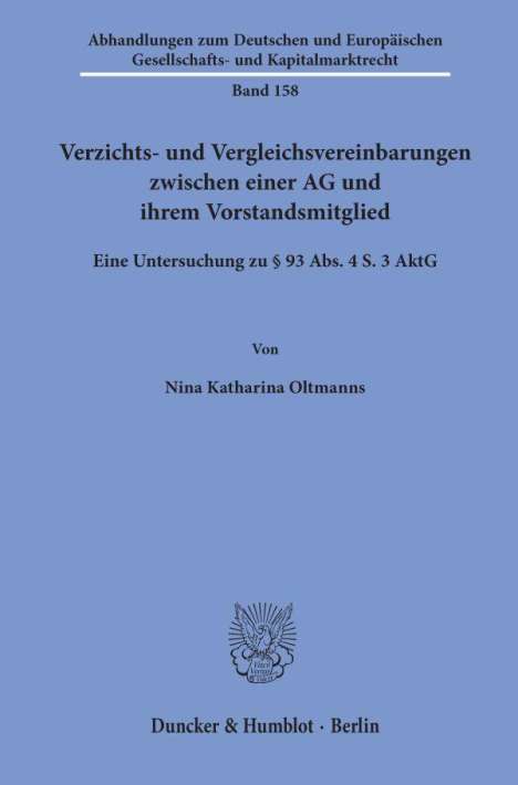 Nina Katharina Oltmanns: Oltmanns, N: Verzichts-/Vergleichsvereinbarungen, Buch