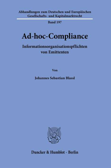 Johannes Sebastian Blassl: Ad-hoc-Compliance., Buch