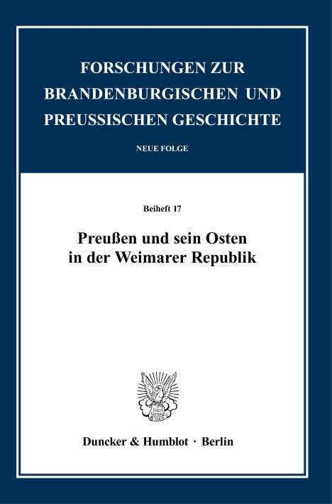 Preußen und sein Osten in der Weimarer Republik., Buch