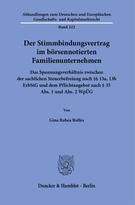 Gina Rabea Rolfes: Der Stimmbindungsvertrag im börsennotierten Familienunternehmen, Buch