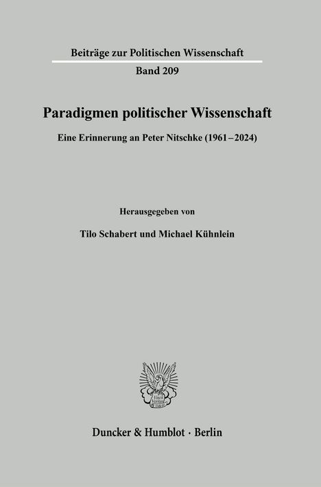 Paradigmen politischer Wissenschaft, Erinnerung an Peter Nitschke. Herausgeber: Tilo Schabert, Michael Kühnlein. Logo unten.