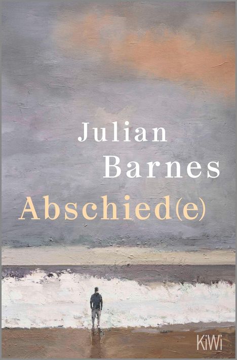 Text: "Julian Barnes Abschied(e)". Illustration eines Mannes am Meer unter wolkigem Himmel.