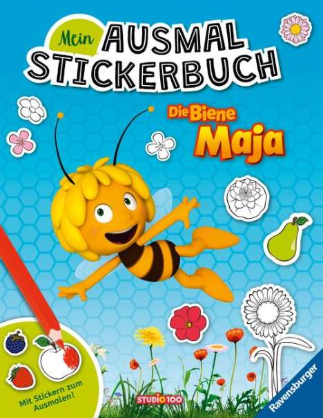 Ravensburger Mein Ausmalstickerbuch Die Biene Maja - Großes Buch mit über 250 Stickern, viele Sticker zum Ausmalen, Buch
