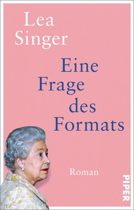 Text auf rosa Hintergrund: "Lea Singer. Eine Frage des Formats. Roman." Unten ein älteres weibliches Profil.