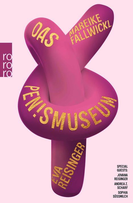 Große, gelbe Schrift: "DAS PEN!SMUSEUM". Namen: Mareike Fallwickl, Eva Reisinger. Lila Design vor rosa Hintergrund.